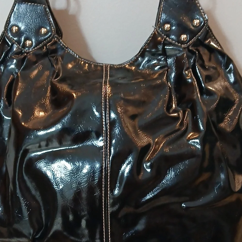 Beverly Hills Polo Club black patent leather shoulder bag. Vintage